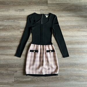Vintage Chic Black and Pink Plaid Dress